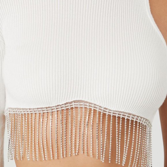 Sweater-Knit Rhinestone Crop Top - Picture 6 of 12